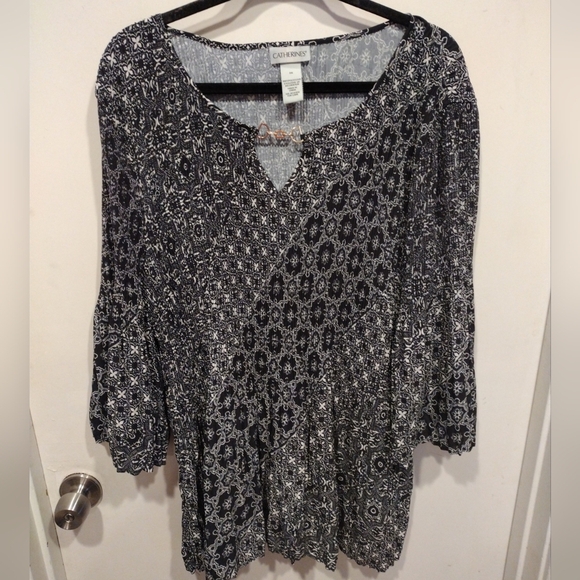 Catherines Tops - Catherines Women's Black & White Print Accordian Pleated Tunic Top Sz 3X-Casual